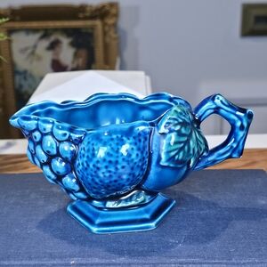 Vintage Inarco Japan Blue Majolica Fruit Creamer Pitcher - Teal Blue MCM Glass